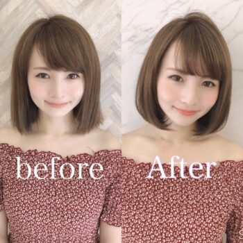 くせ毛でも広がりにくいレイヤーボブの変化がわかるビフォーアフター写真