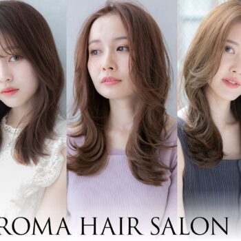 銀座の美容室が提案するデジタルパーマの仕上がり例。柔らかく動くゆるふわカールのロングとミディアムヘアを比較したスタイル写真。