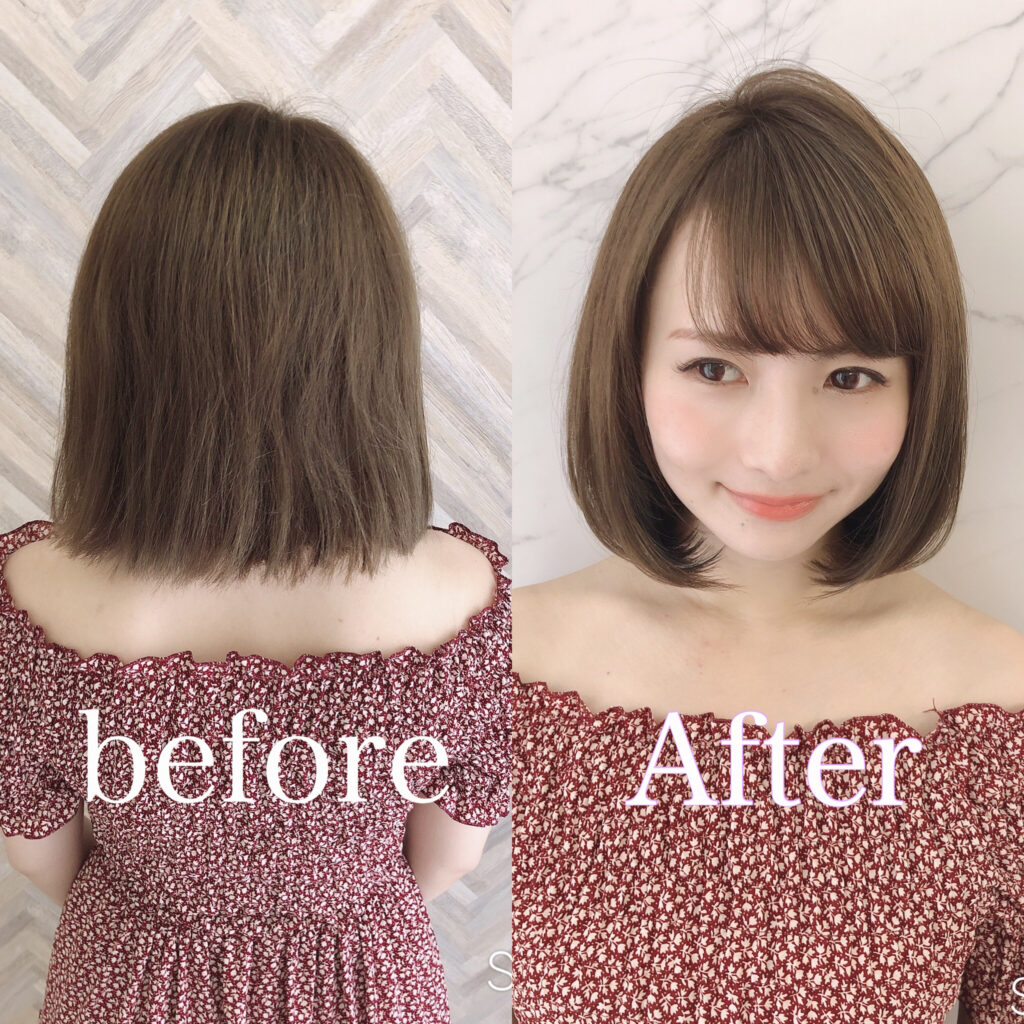 東京で自然な縮毛矯正をしたショートヘアのビフォーアフター
