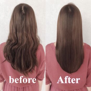 ノンアルカリ縮毛矯正で自然にまとまった髪のビフォーアフター