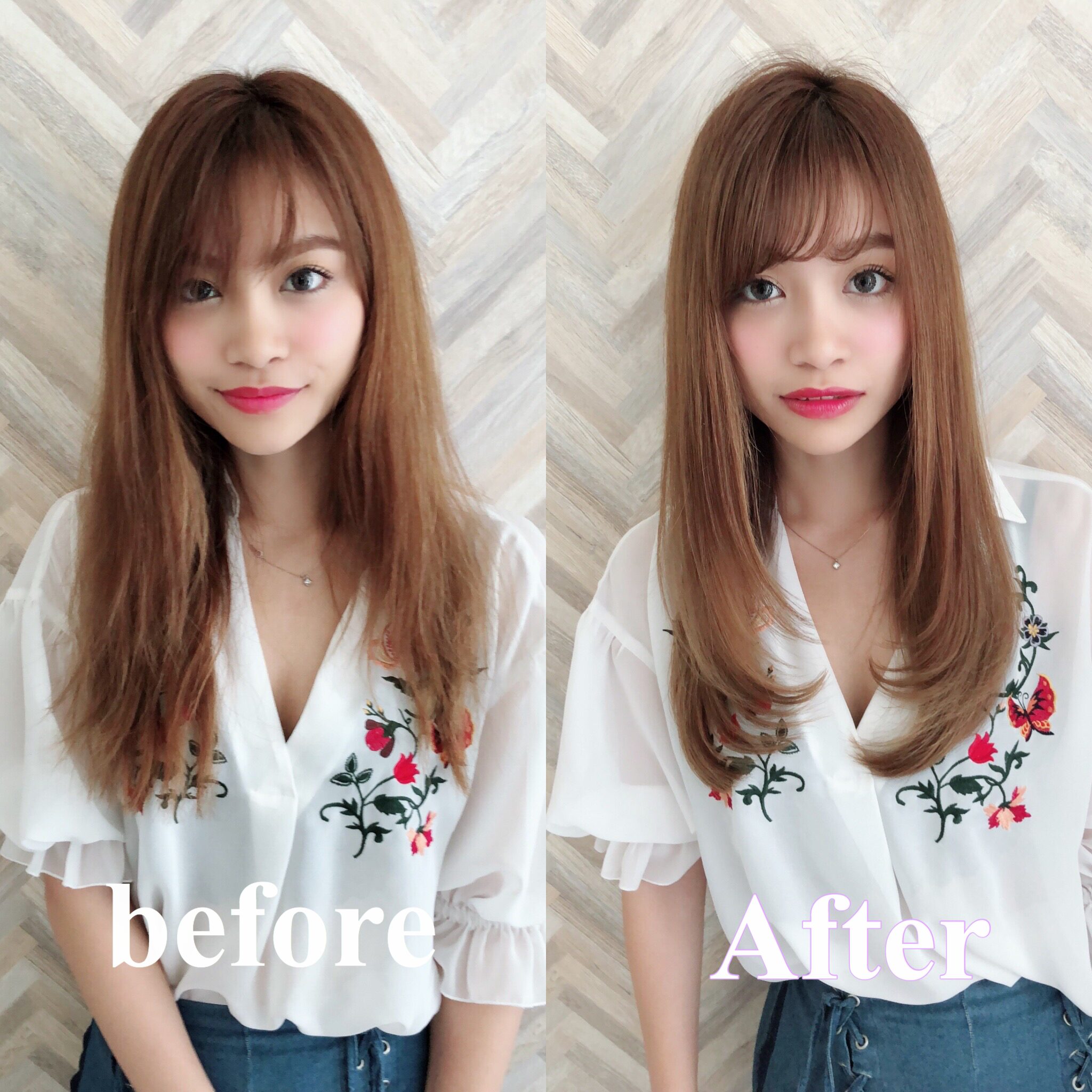 東京で前髪縮毛矯正をした自然な仕上がりのビフォーアフター