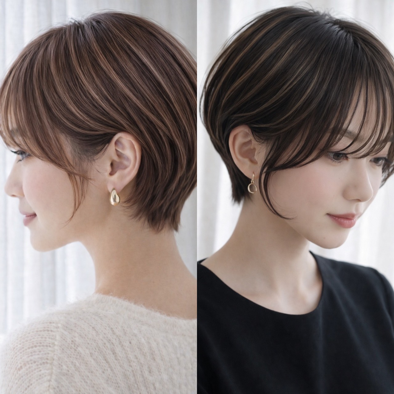 前髪を下ろしても分けても自然に見える2wayバングの横顔イメージ