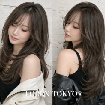 顔まわりレイヤーと毛先の重さのバランスが分かるハッシュカットの横顔イメージ