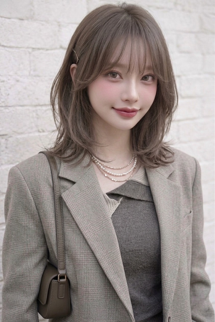 前髪ありなしの両方が楽しめる2wayバングの大人女性ヘアスタイル