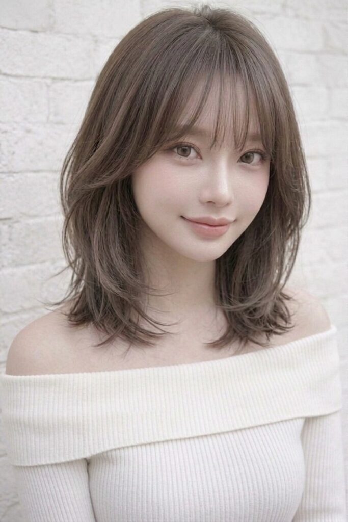 くびれミディアムが似合う人におすすめの顔まわりレイヤースタイル