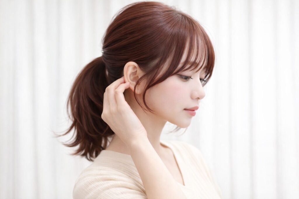 前髪なしレイヤーカットを結んだ時の顔まわりバランス