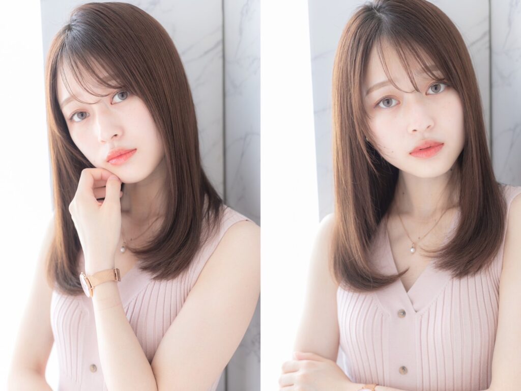 前髪縮毛矯正後に自然な丸みで前髪カットした仕上がり写真
