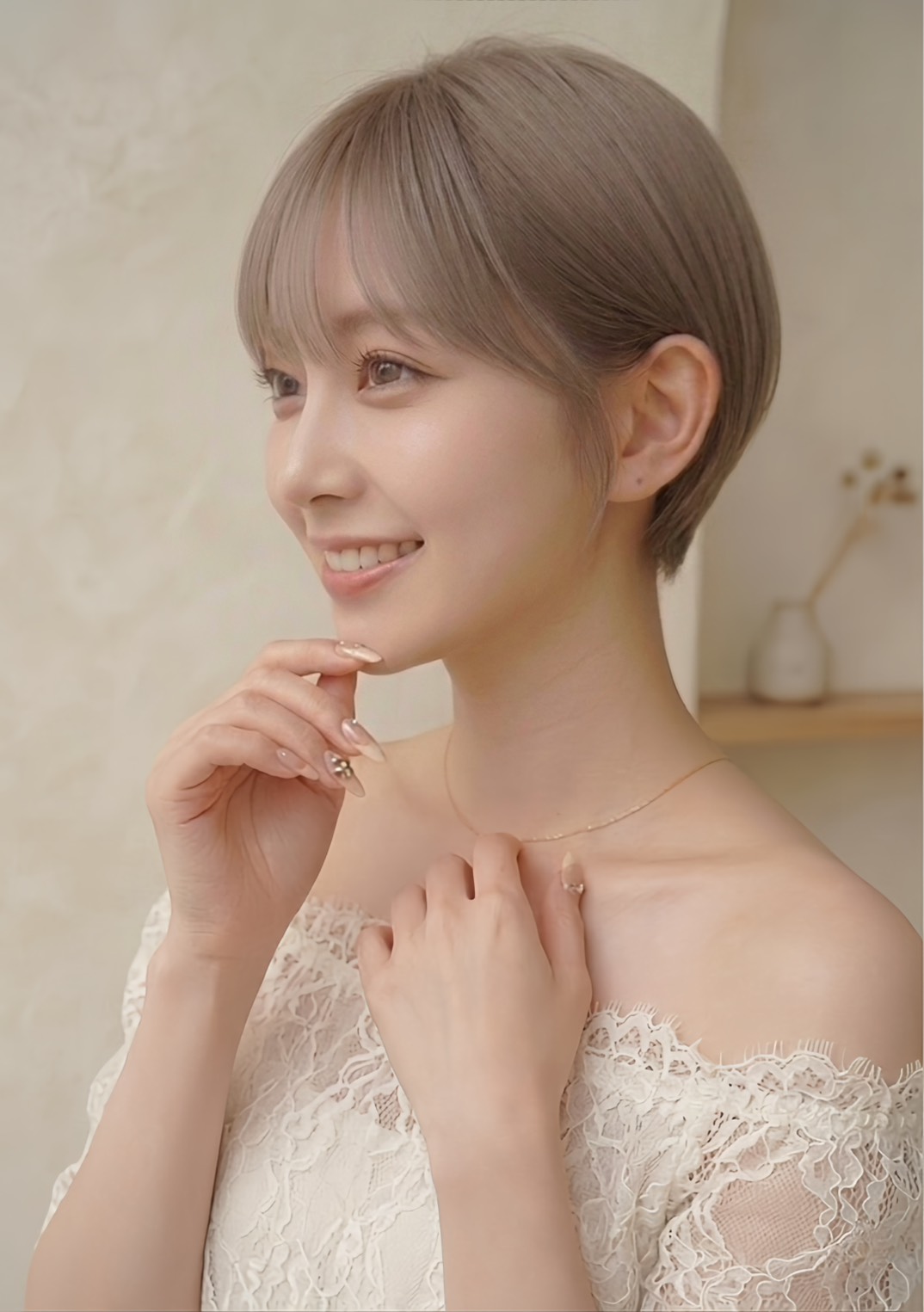 40代の顔まわりが自然に見える前髪とレイヤーボブの仕上がり写真
