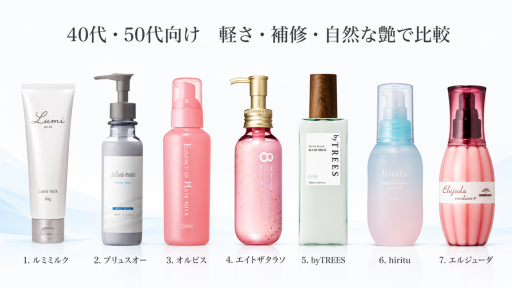 40代・50代向けに軽さと補修力で比較したヘアミルク7商品