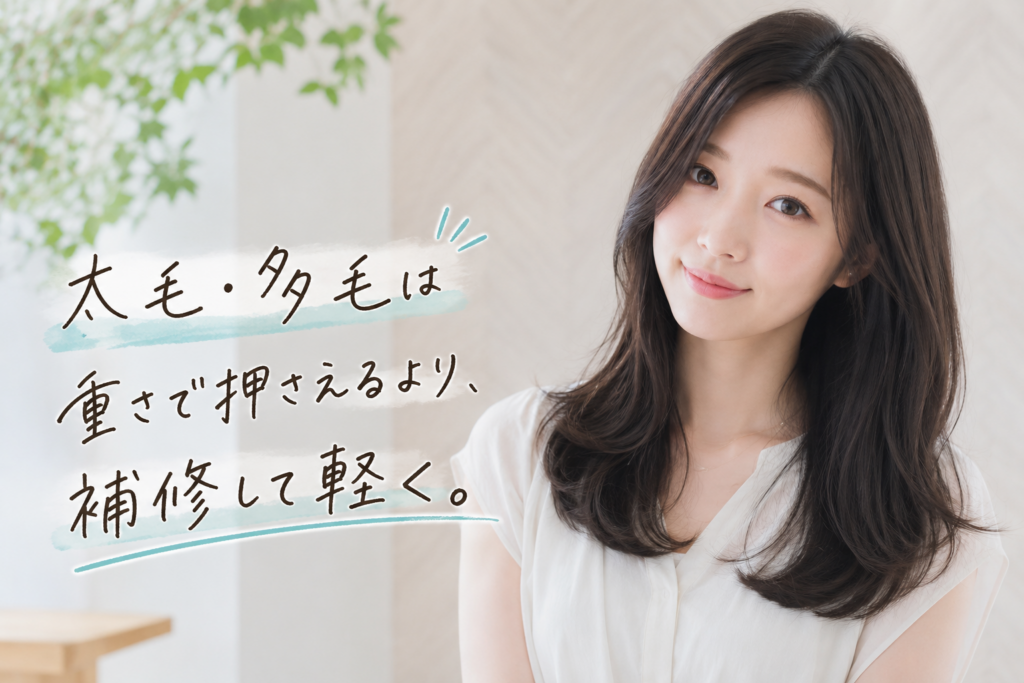 太毛・多毛をヘアミルクで重くしすぎずやわらかく整えた髪