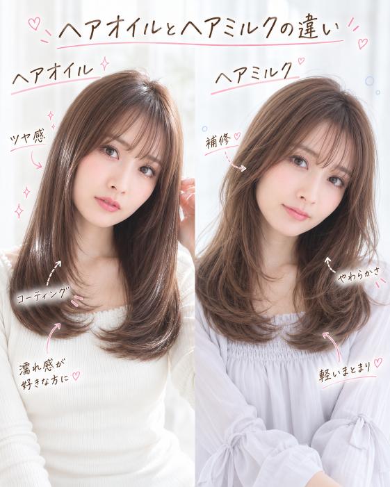 ヘアオイルとヘアミルクの違いを比較した手書き解説画像